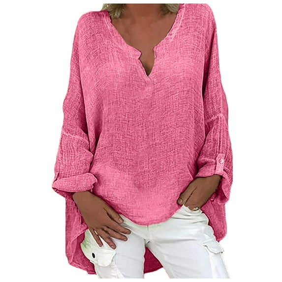 JINMGG Womens Plus Size $5 Woman Fashion Long Sleeves Solid Color Comfortable Leisure Loose V-Neck Tops Blouse