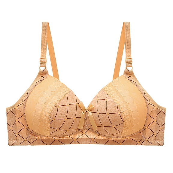 JINMGG Womens Plus Size $5 Woman's Fashion Bowknot Printing Comfortable Hollow Out Bra Underwear No Rims Khaki XXXXXL
