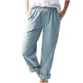 thumbnail image 1 of JINMGG Womens Plus Size $5 Women Casual Solid Color Pockets Elastic Waist Comfortable Straight Pants Blue M, 1 of 1