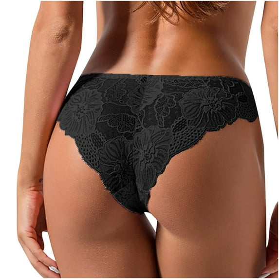 JINMGG Womens Plus Size Clearance $5 Women Cute Bowknot Design Crochet Full Lace Panties Low Waist Briefs Black L