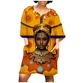 thumbnail image 1 of JINMGG Womens Plus Size Clearance $5 Women Fashion African Vintage Print Middle Sleeve V Neck Casual Mini Dress Yellow XXXXXL, 1 of 6