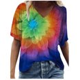thumbnail image 1 of JINMGG Womens Plus Size Clearance $5 Women Fashion Casual Print V-Neck Loose Short Sleeve T-Shirt Top Blouse Pullover Blue S, 1 of 4