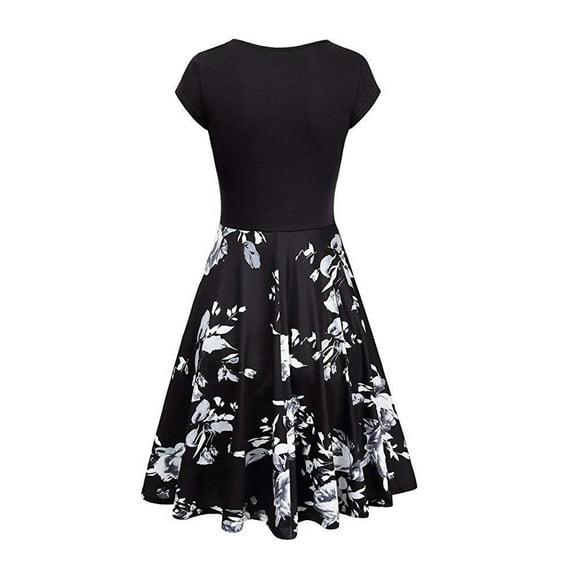 JINMGG Womens Plus Size Clearance $5 Women Fashion V-Neck Print Short Sleeve Dress Casual Loose Dress Black XXXL