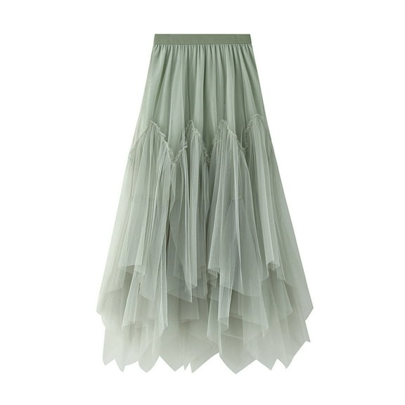 JINMGG Womens Plus Size Clearance $5 Women Irregular Long Tulle Skirts Elastic High Waist Mesh Tulle Tutu Maxi Skirt Green