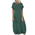 thumbnail image 1 of JINMGG Womens Plus Size Clearance $5 Women Plus Size Pockets O-Polka Dot Printing Short Sleeve Casual Long Dress Green XXXL, 1 of 4