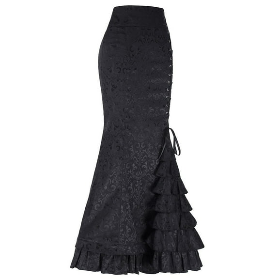 JINMGG Womens Plus Size Clearance $5 Women Punk Style Retro Mermaid Skirt Vintage Long Bodycon Ruffle Fishtail Skirt Black M