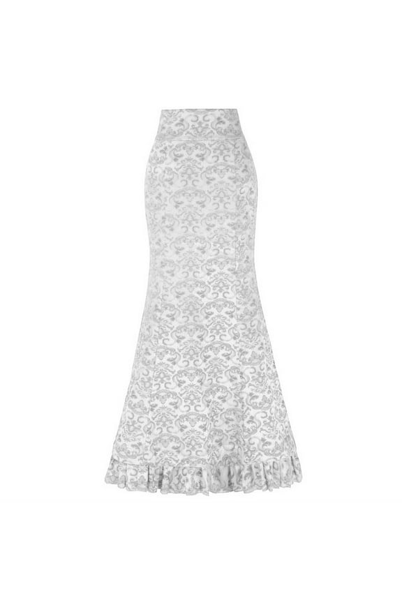 JINMGG Womens Plus Size Clearance $5 Women Punk Style Retro Mermaid Skirt Vintage Long Ruffle Slim Fit Fishtail Skirt White XXL