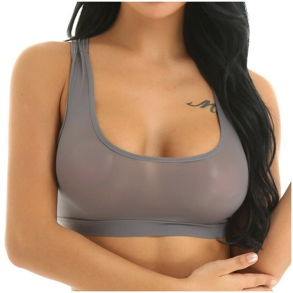 JINMGG Womens Plus Size $5 Women Seamless Underwear Mesh See-Through Bra Stretch Workout Crop Vest Gray XL