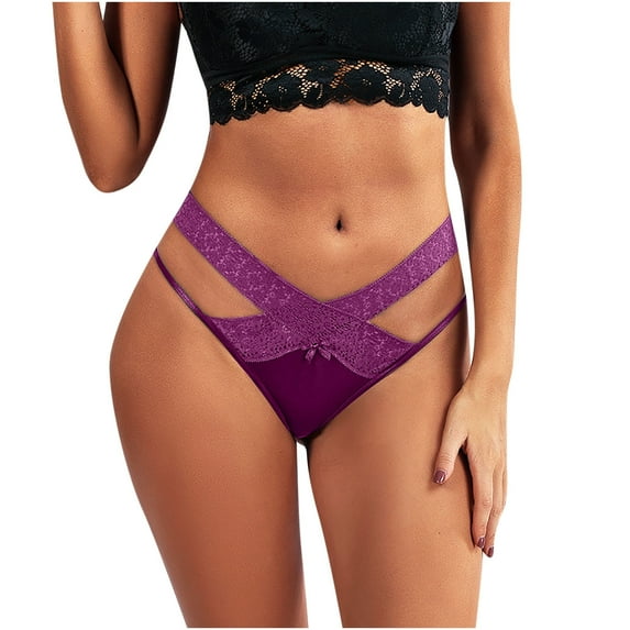 JINMGG Womens Plus Size Clearance $5 Women Soild Lace Low Waisted G-String Panties Briefs Underwear Bikini Purple L