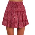 thumbnail image 1 of JINMGG Womens Plus Size Clearance $5 Women Summer Casual Bohe High Waist Ruffled Floral Print Beach Short Skirt Red S, 1 of 9