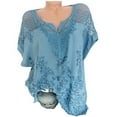 thumbnail image 1 of Omexry Womens Plus Size $5 Women Summer O-Neck Short Sleeve Hollow Out Solid Casual Blouse Top T-Shirt Blue XL, 1 of 8