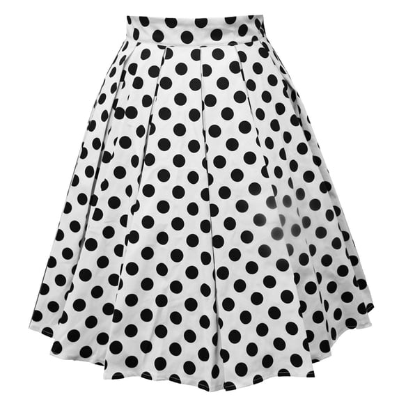 JINMGG Womens Plus Size Clearance $5 Women Vintage Pleated Skirt Polka dot skirt A-line Printed Mid Skirts White XXL