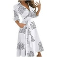 thumbnail image 1 of JINMGG Womens Plus Size Clearance $5 Women's Casual Loose Bandage Half Sleeve Printed V-Neck Ankle-Length Dress White L, 1 of 5