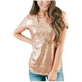 thumbnail image 1 of JINMGG Womens Plus Size Clearance $5 Women's Casual Short Sleeve T Shirts O Neck Party Sequin Tunic Elegant Tops Khaki S, 1 of 9