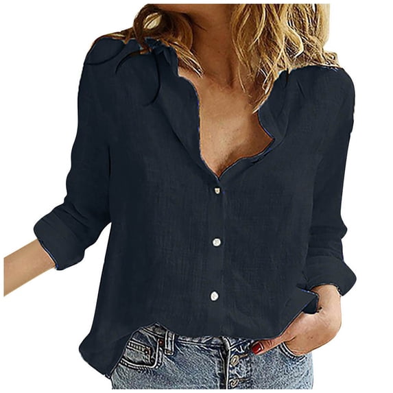 JINMGG Womens Plus Size Clearance $5 Women's Fashion Autumn Loose Long Sleeve Blouse V-Neck Casual Pullover Tops Blouses