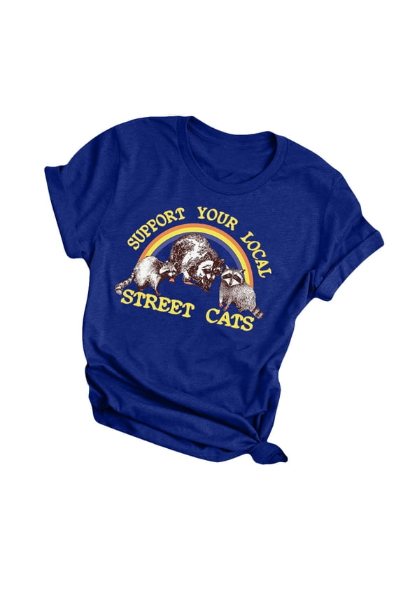 JINMGG Womens Plus Size $5 Women's Fashion Racoon Vintage Shirt Graphic Tee Short Sleeve Funny T-Shirts Blue XXXL