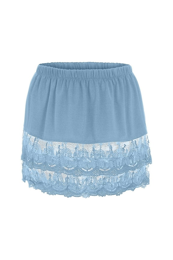 JINMGG Womens Plus Size Clearance $5 Women's Layered Tiered Sheer Lace Trim Extender Half Slip Plus Size Skirt Blue M