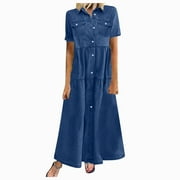 JINMGG Womens Plus Size Clearance $5 Womens Summer Fashion Casual Multi-button Denim Skirt Multi-pocket Denim Skirt Dark Blue XXL