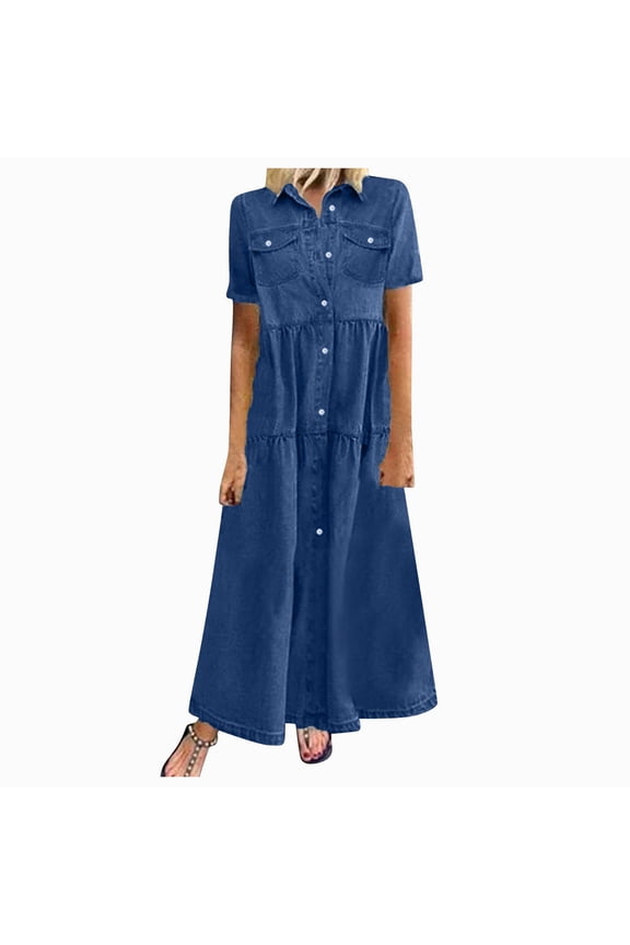JINMGG Womens Plus Size Clearance $5 Women's Summer Fashion Casual Multi-button Denim Skirt Multi-pocket Denim Skirt Dark Blue XXL