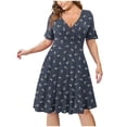 thumbnail image 1 of JINMGG Womens Plus Size $5 Women's Summer Fashion Casual Printed Round Neck Plus Size Short Sleeve Skirt Midi Dress Gray XXL, 1 of 5