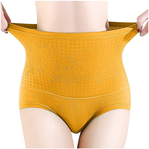 JINMGG Womens Plus Size Clearance $5 Women's Underwear Panties Seamless Flower Print High-waist Lace Intimates Yellow L