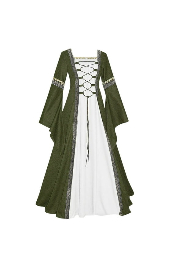 JINMGG Womens Plus Size $5 Women's Vintage Celtic Medieval Floor Length Renaissance Gothic Cosplay Dress Green XL