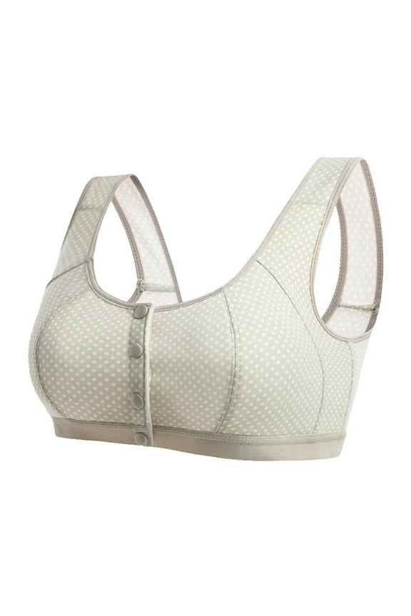 JINMGG Womens Plus Size $5 Women's side adduction and front opening retro wave point comfort bra Gray 44