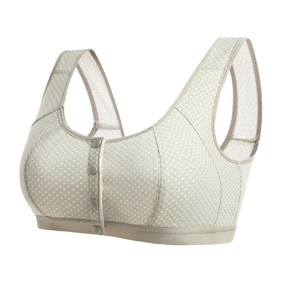 JINMGG Womens Plus Size $5 Women's side adduction and front opening retro wave point comfort bra Gray 44