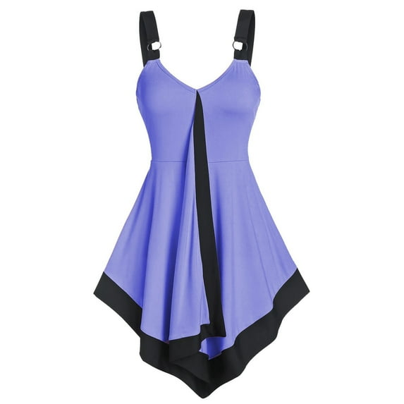 JINMGG Womens Plus Size $5 Womens Fashion Soild Tank Tops Ladies Cami Swing Vest Skirt Clubwear Blue S