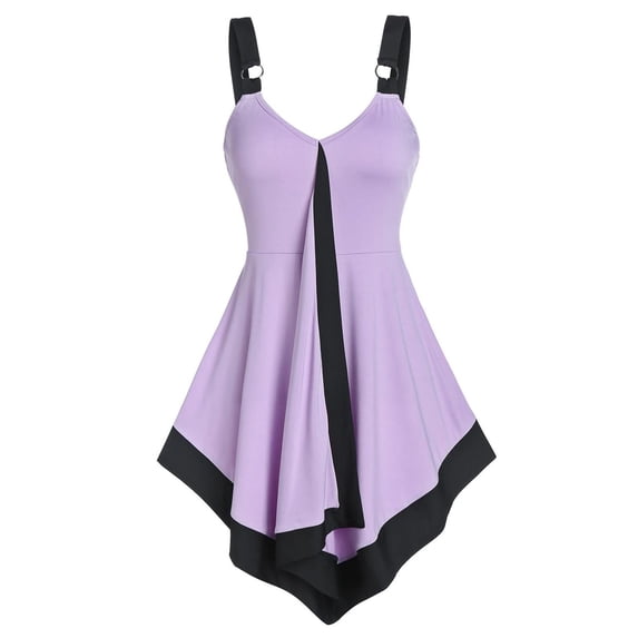 JINMGG Womens Plus Size Clearance $5 Womens Fashion Soild Tank Tops Ladies Cami Swing Vest Skirt Clubwear Purple S
