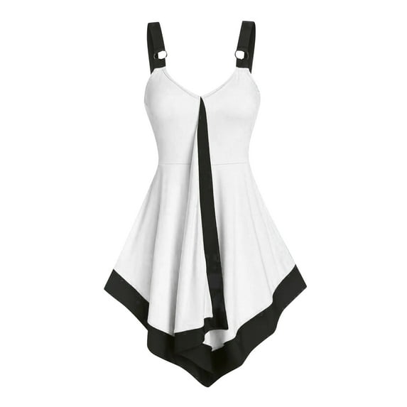 JINMGG Womens Plus Size Clearance $5 Womens Fashion Soild Tank Tops Ladies Cami Swing Vest Skirt Clubwear White L