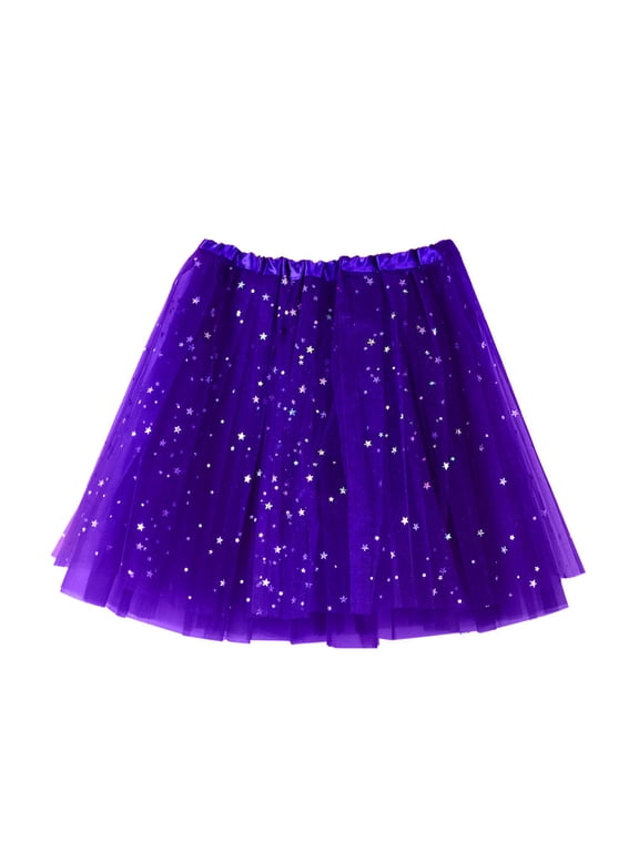JINMGG Womens Plus Size Clearance $5 Womens High Quality Pleated Gauze Short Skirt Adult Dancing Skirt Purple One Size