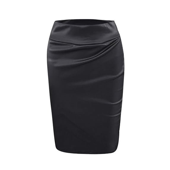 JINMGG Womens Plus Size Clearance $5 Womens Skirt Fashion Leather Skirt Solid Color Elegant Knee Length Skirt Black S