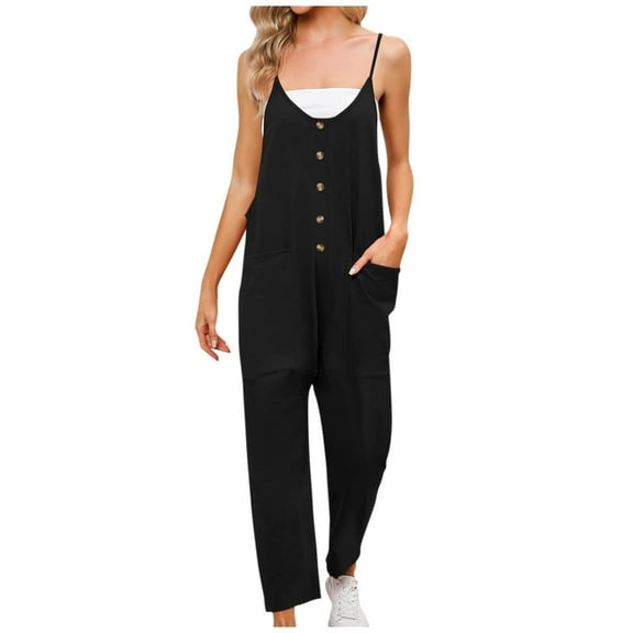 JINMGG Womens Plus Size Clearance Pants under $10 Women Summer European and American Sling Pocket Casual Jumpsuit