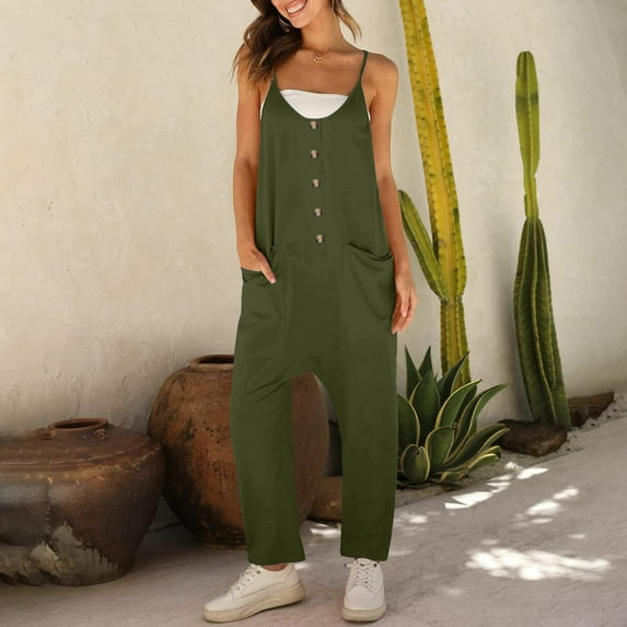JINMGG Womens Plus Size Clearance Pants under $10 Women Summer European and American Sling Pocket Casual Jumpsuit