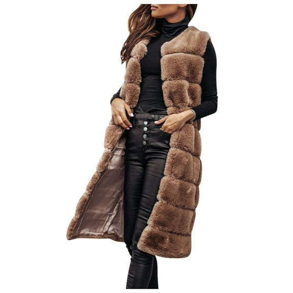 JINMGG Womens Plus Size Clearance Tops,Ladies Fashion Long Color Warm Round Neck s Vest Jacket