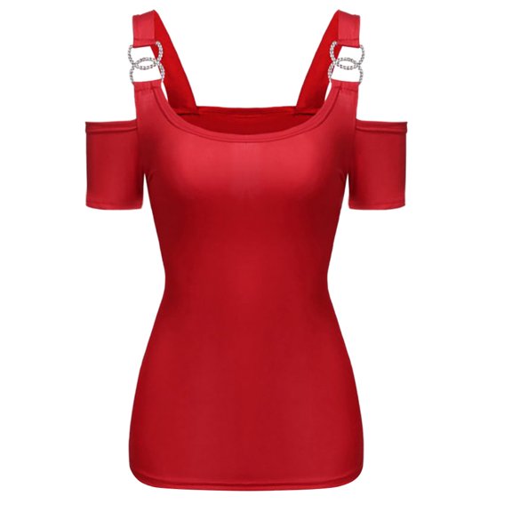 JINMGG Womens Tops,A Strapless Top with Short Sleeves for Fashionable Ladies Red M