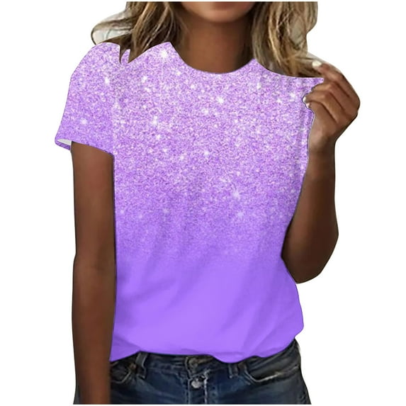 JINMGG Womens Tops Blouses for Women Plus Size Fashion Casual Solid Color Printing V-Neck Short Sleeve T-Shirt Tops on