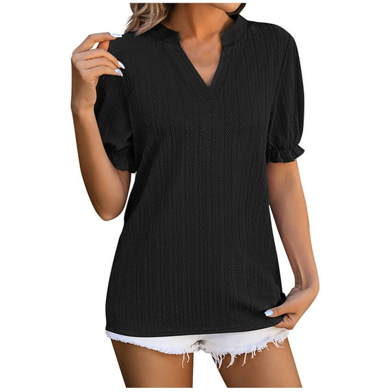 JINMGG Womens Tops Blouses for Women Plus Size Fashion Casual Solid Color Printing V-Neck Short Sleeve T-Shirt Tops on Clearance