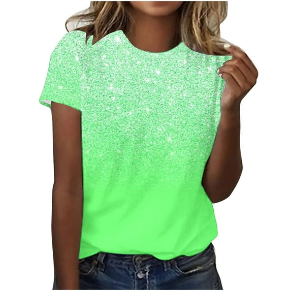 JINMGG Womens Tops Blouses for Women Plus Size Fashion Casual Solid Color Printing V-Neck Short Sleeve T-Shirt Tops on