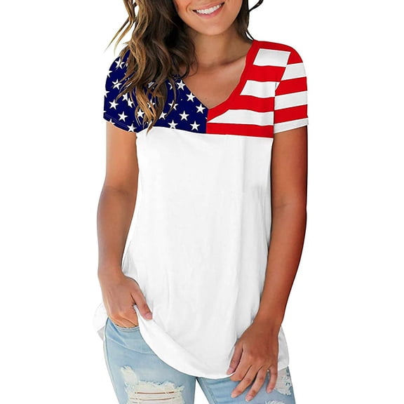 JINMGG Womens Tops Clearacne Women's Fashion Independence Day Print Female Round Neck Loose T-Shirt Tops