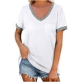 thumbnail image 1 of JINMGG Womens Tops Clearacne Women's Fashion Patchwork Short Sleeve Tops V Neck Casual Packets Shirts Loose Blouse, 1 of 9