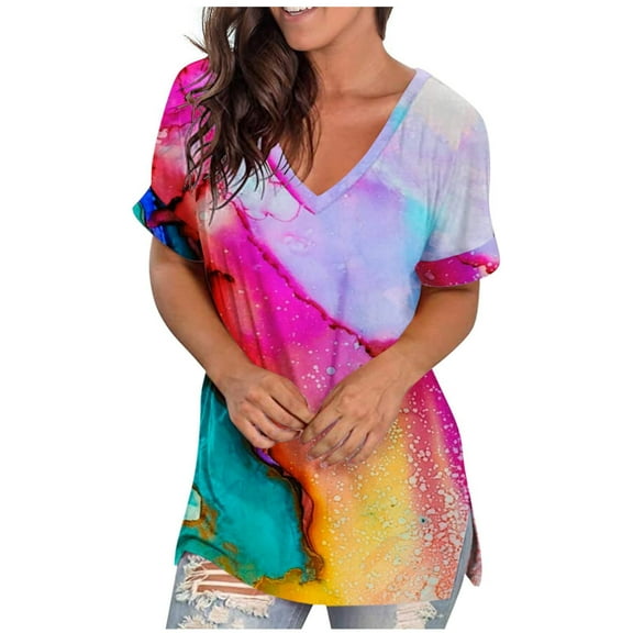 JINMGG Womens Tops Clearacne Women's Fashion Printed Round Neck Short Sleeve T-Shirt Blouse Loose Tops