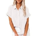 thumbnail image 1 of JINMGG Womens Tops Clearacne Women's Tops Fashion Solid Button Shirt Female V-Neck Loose T-Shirt Blouse, 1 of 7