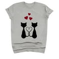 thumbnail image 1 of JINMGG Womens Tops under $5 Adult's Valentine's Day Round Neck Cat Print T-Shirt Gray S, 1 of 3