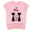 thumbnail image 1 of JINMGG Womens Tops under $5 Adult's Valentine's Day Round Neck Cat Print T-Shirt Pink M, 1 of 3