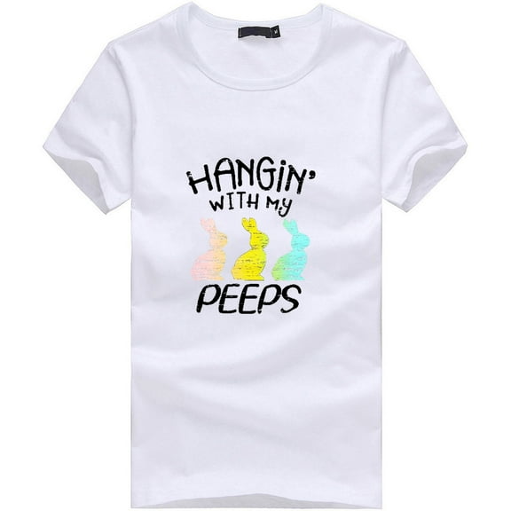 JINMGG Womens Tops under $5 Fashion Women O-Neck Easter Rabbit Print Short Sleeve Casual Top T-Shirt Blouse Black L