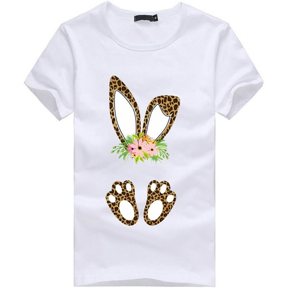 JINMGG Womens Tops Clearance under $5 Fashion Women O-Neck Easter Rabbit Print Short Sleeve Casual Top T-Shirt Blouse Yellow M