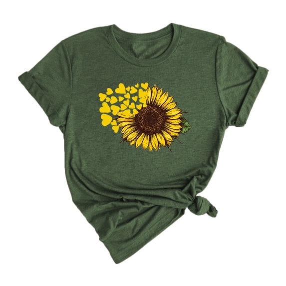 Omexry Womens Tops under $5 Women Tie-dye Fashion Printed Sunflower Colorful Short Sleeves Blouse Tops Green M