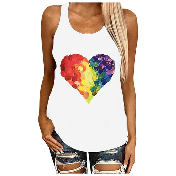 JINMGG Womens Tops under $5 Women's Casual Fashion Loose Round Neck Colorful Love Print Undershirt Tops White XL